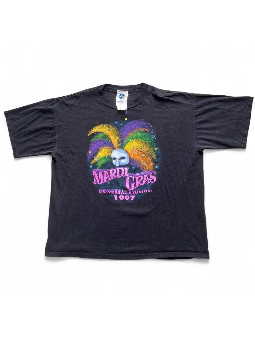VTG 1997 Universal Studios Mardi Gras Black T-Shirt Size 2XL